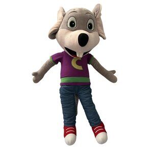 Chuck E. Cheese Jumbo Plush Toy 28" Stuffed Animal With Purple Shirt Blue Jeans